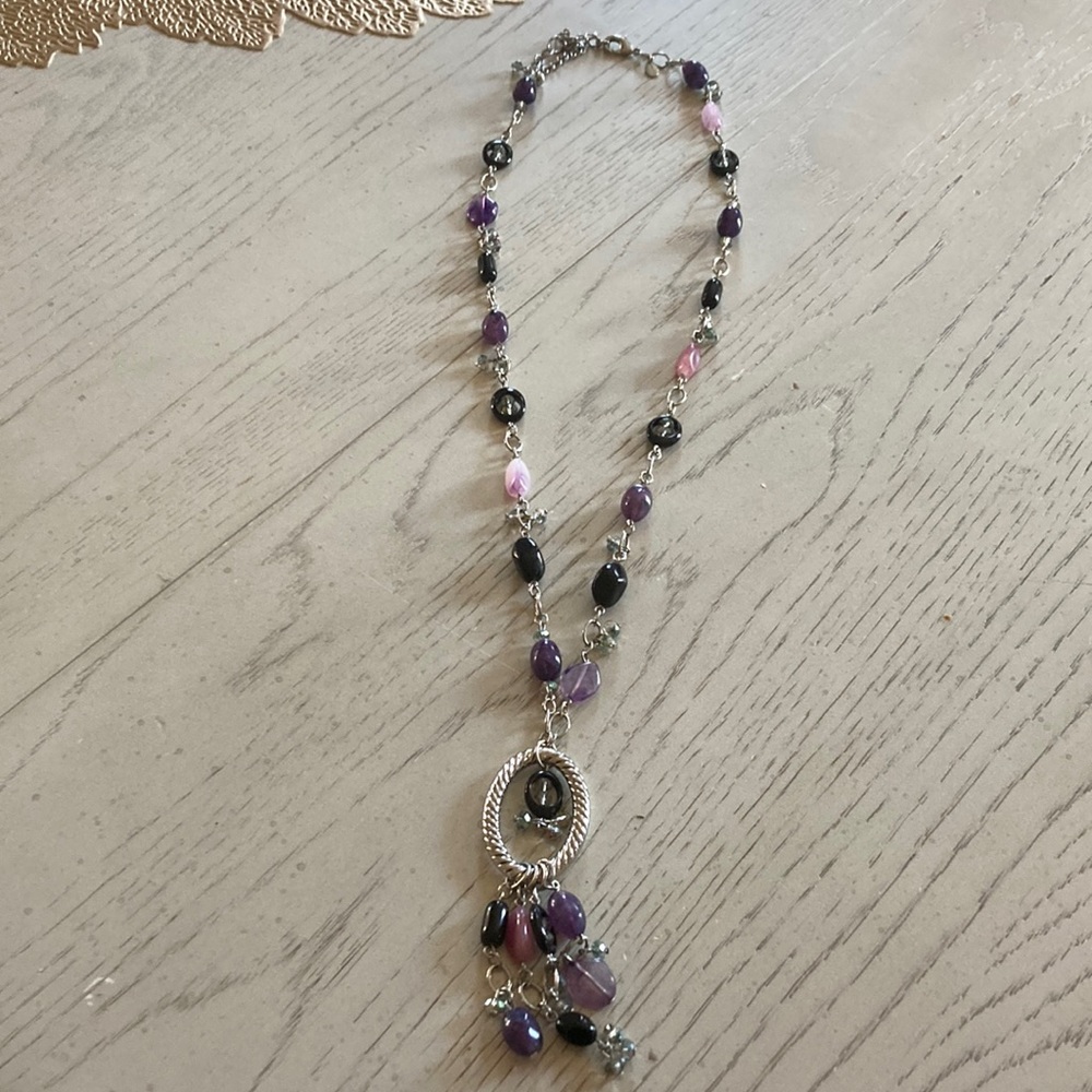 Chico’s purple and silver long necklace